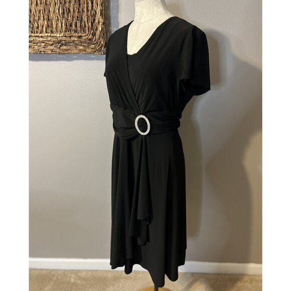 R&M Richards Black Dress 14 Short Sleeve Crystal A Line Stretch Cruise Party NEW - Picture 6 of 7
